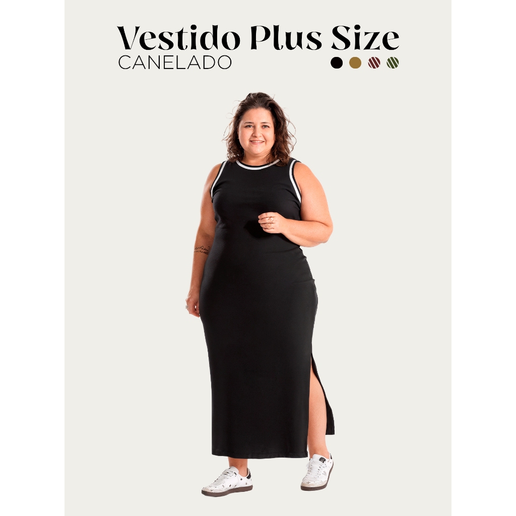 Vestido Feminino Plus Size Canelado em Ribana - Regata Alça Larga Confortável