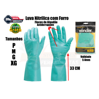 Luva Nitrílica com Forro Proteção das Mãos Lava Louça Contra Agentes Químicos Vonder em Oferta na Shopee