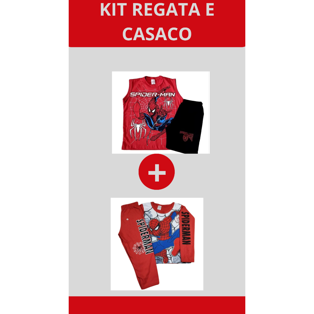 Kit 2 conjuntos Frio e Verão Infantil menino temático calça + Bermuda + Camisa + Regata