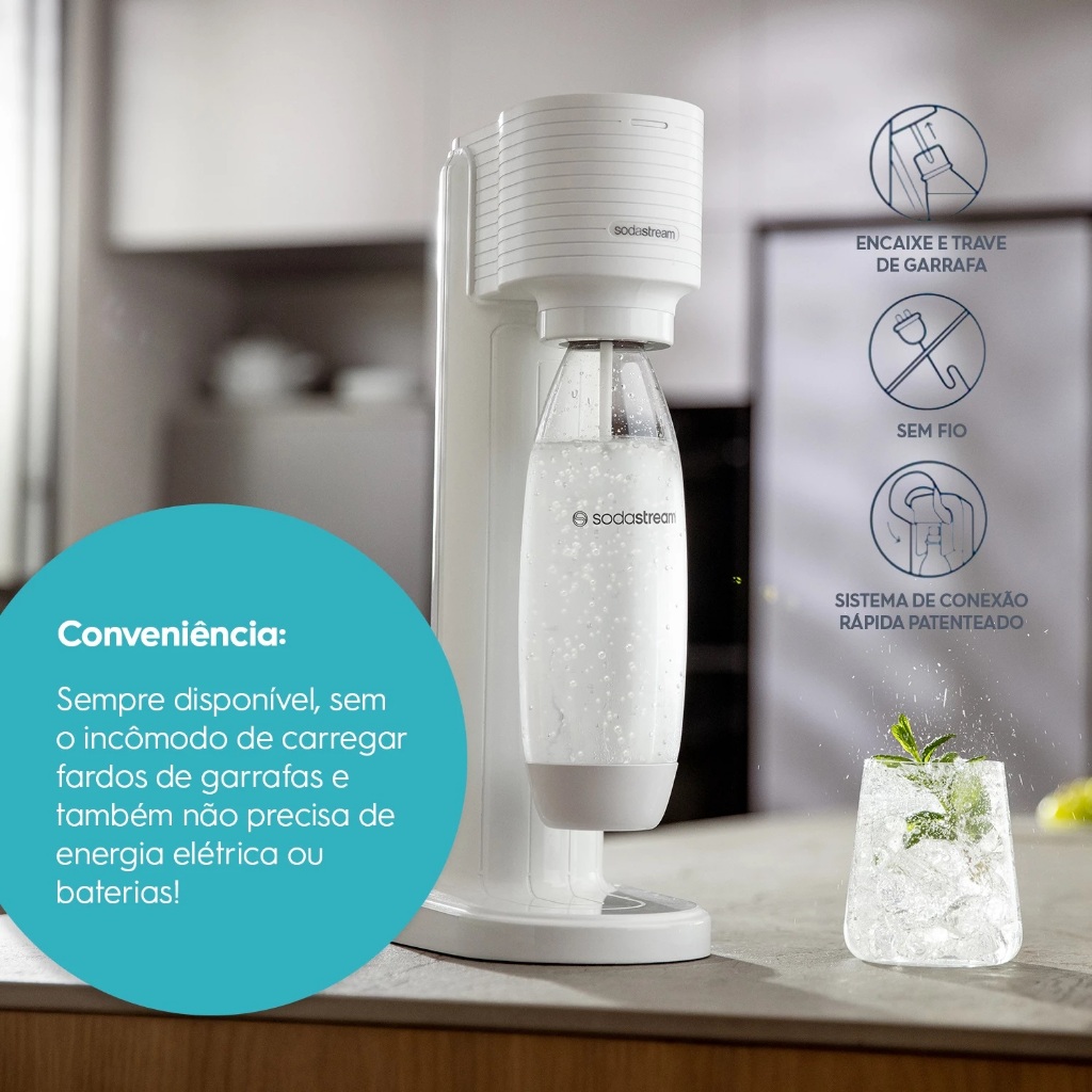 Maquina Para Gaseificar Água Modelo Gaia Cor Branca + CO2 425G SodaStream