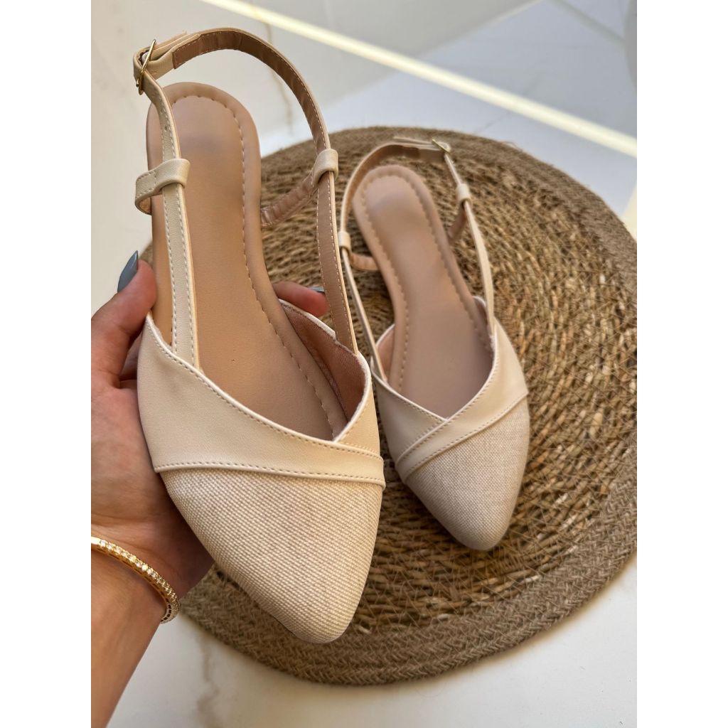 Sandália Sapatilha Rasteirinha  Mule Feminina SlingBack Bege Nude Confortável Casual com Fivela do 33 ao 44