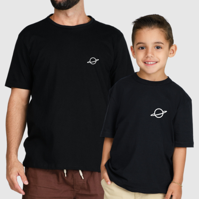 Camiseta Masculina Infantil Adulto Estampada Pai e Filho Saturno Lançamento Malha Premium 100% Algodão
