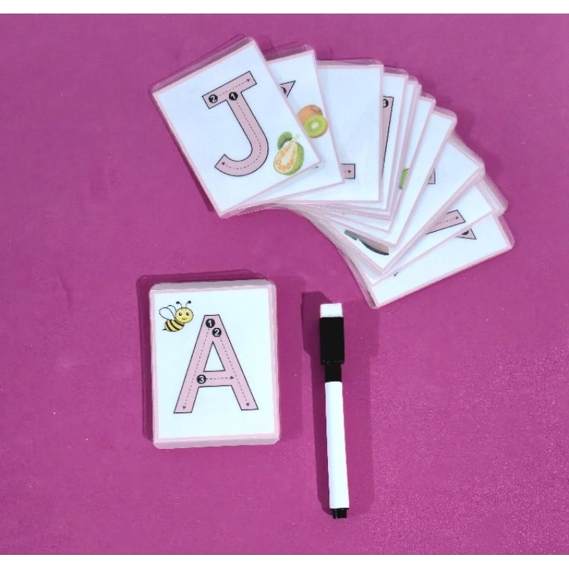 Atividade Alfabeto Letra a Letra - Cartões Plastificados + Caneta com Apagador! em Oferta na Shopee