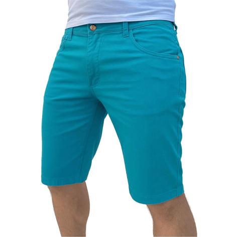 Bermuda Azul Turquesa Masculina Short Sarja Brim Colorida Premium Com Lycra Bolso Relógio Esporte
