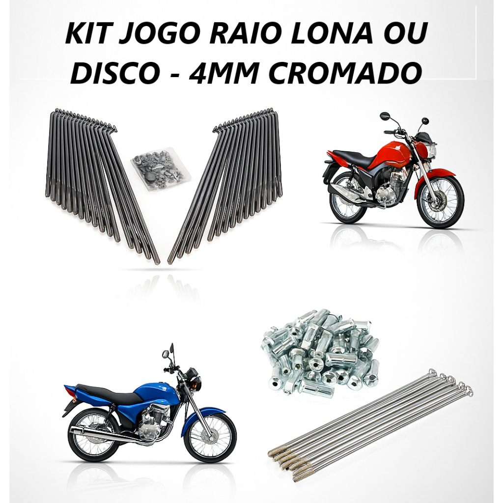 Jogo Raio Cromado 4mm Titan Fan Start 125/150/160 Freio Lona/disco Dianteiro/Traseiro