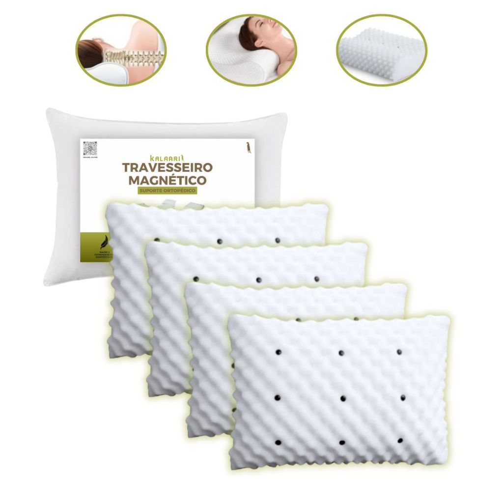 Kit 4 Travesseiros Magnéticos Ortopédicos Massageador Infravermelho Anti Ronco Terapêutico PROMOÇÃO