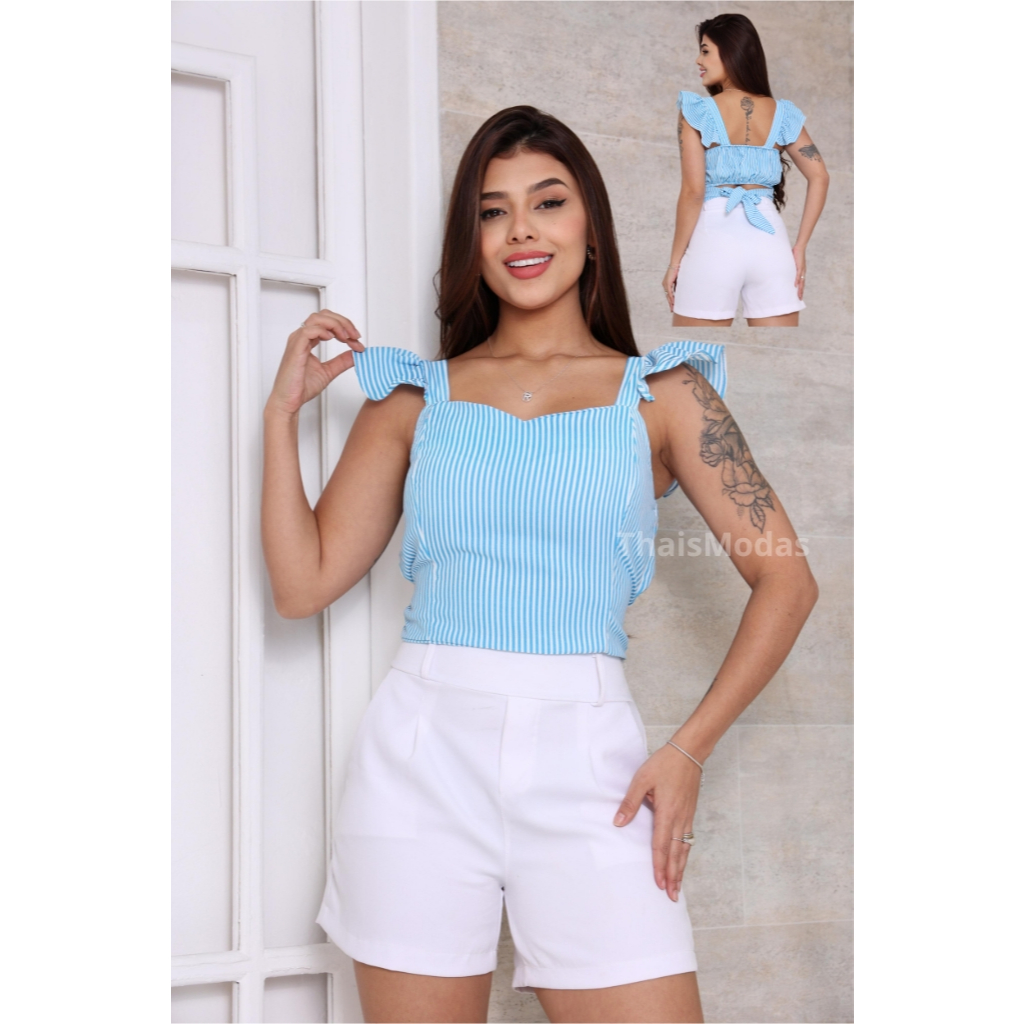 Blusa Regata Feminina Listrada com Laço nas Costas e Bojo em Oferta na Shopee