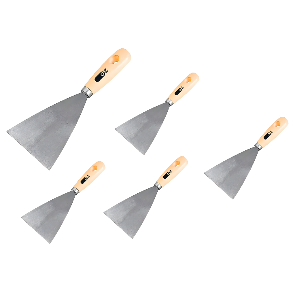 Kit 5 Espátula Rígida 80mm Em Aço Cabo Madeira Drywall Oz em Oferta na Shopee