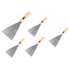 Kit 5 Espátula Rígida 80mm Em Aço Cabo Madeira Drywall Oz