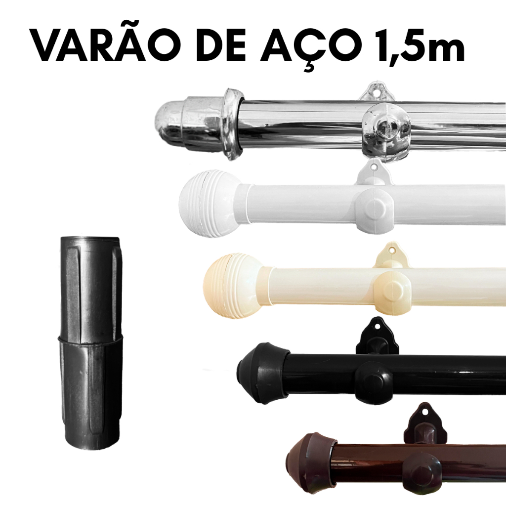 Kit Varão de Aço Para Cortina 1,5metros 28mm Resistente (Grosso) Completo em Oferta na Shopee
