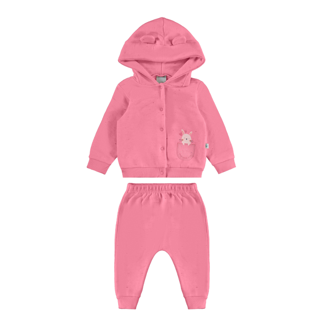Conjunto Bebê Infantil Menina Roupa Bebê Moletom Flanelado com Botão e Capuz Malwee kids