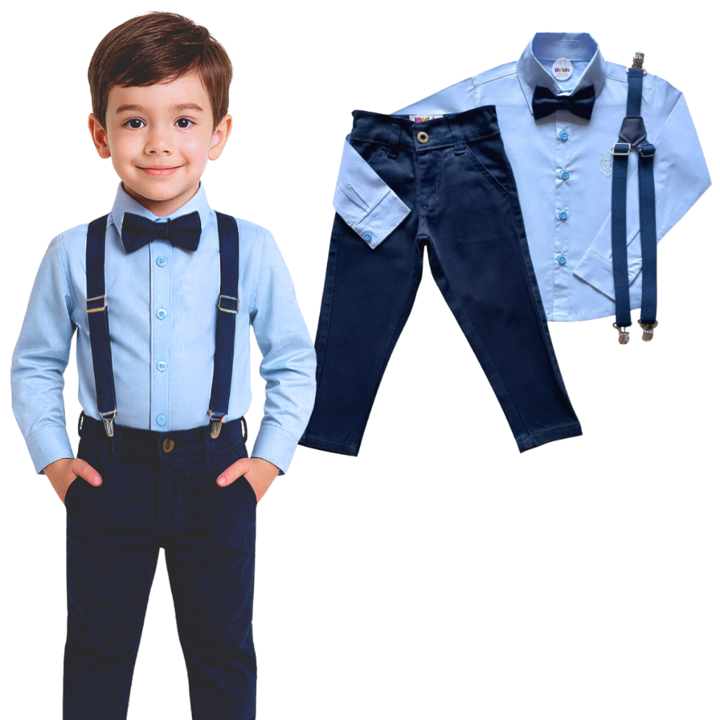 Roupa Conjunto Menino Social Azul - Batizado Casamento Pajem