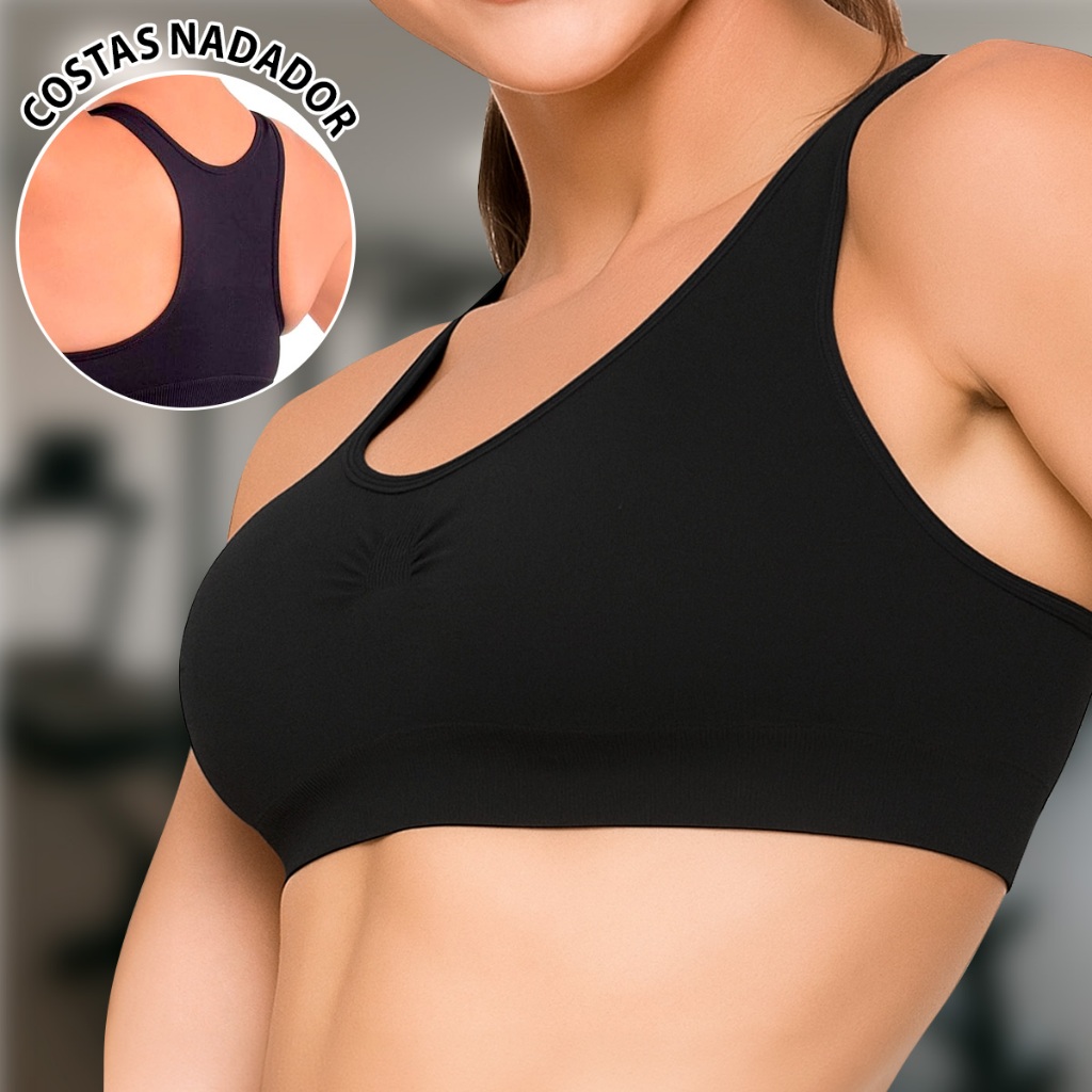 Top Selene Sem Costura Esportivo Microfibra S/ Bojo Reforçado Nadador Alta Sustentação Fitness Academia Corrida 20905 - Sports & Outdoors