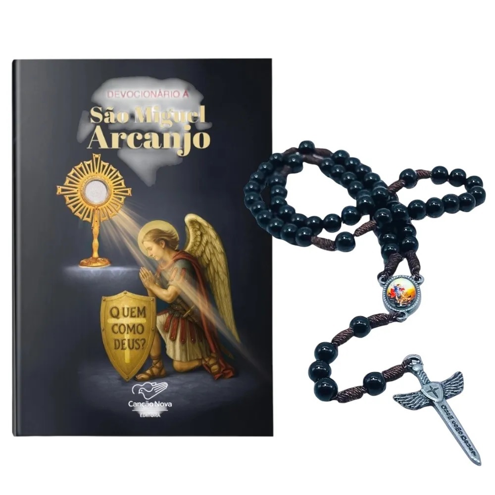 Kit Terço e Livro Oração São Miguel Arcanjo Quem como Deus