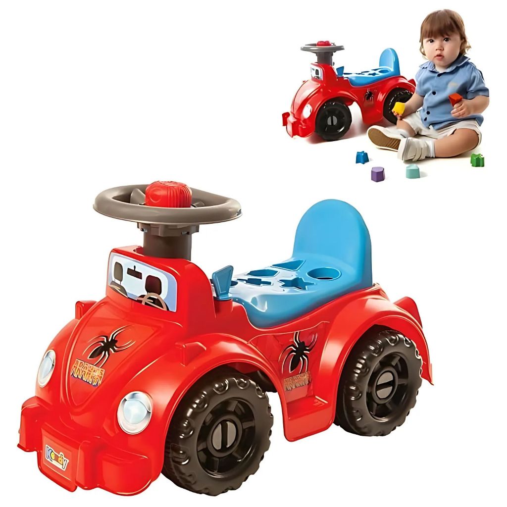 Carrinho Andador Interativo Educativo e Divertido Ketokinha Aranha com Banco Abre e Fecha com Encaixe de 6 peças Geométr