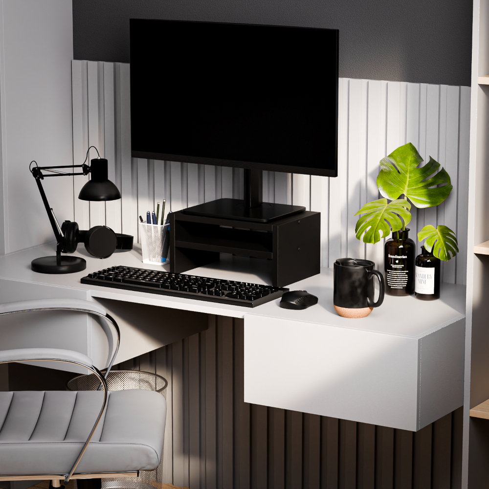 Suporte para Monitor Base de Mesa Preto Madeira