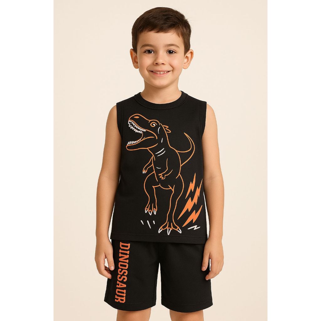 Conjunto Moda Infantil juvenil Verão de Dinossauro