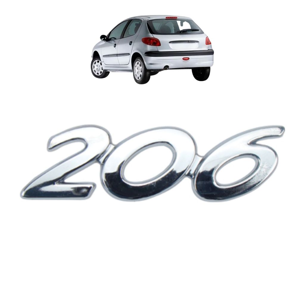 Emblema letreiro 206 – Peugeout 206 2001 a 2011 - Cromado