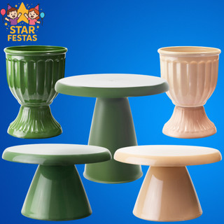 Kit Mesa de Festa , 2 Vasos Romano , 2 Boleira Cake Slim 17cm e 1 Boleira Cake Slim 22x20