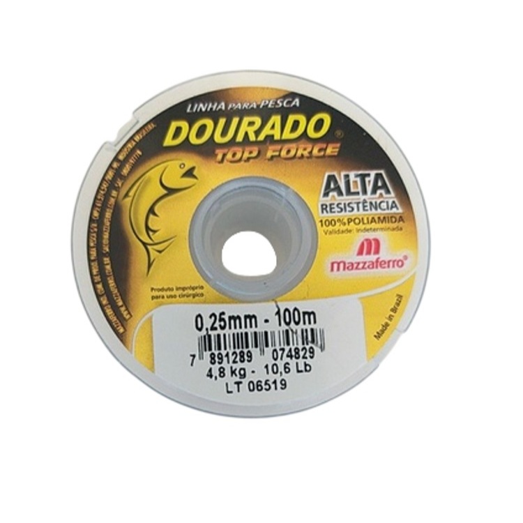 Kit Linha de Pesca Carretel Monofilamento Dourado Top Force 100mts Verde Oliva Alta Resistência