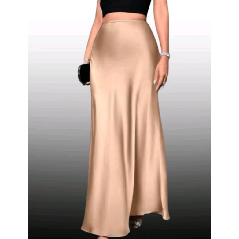 Saia Midi Cetim Longa Elegante Feminina Luxo Festa Brilhosa Cintura Alta Moda 2025 em Oferta na Shopee