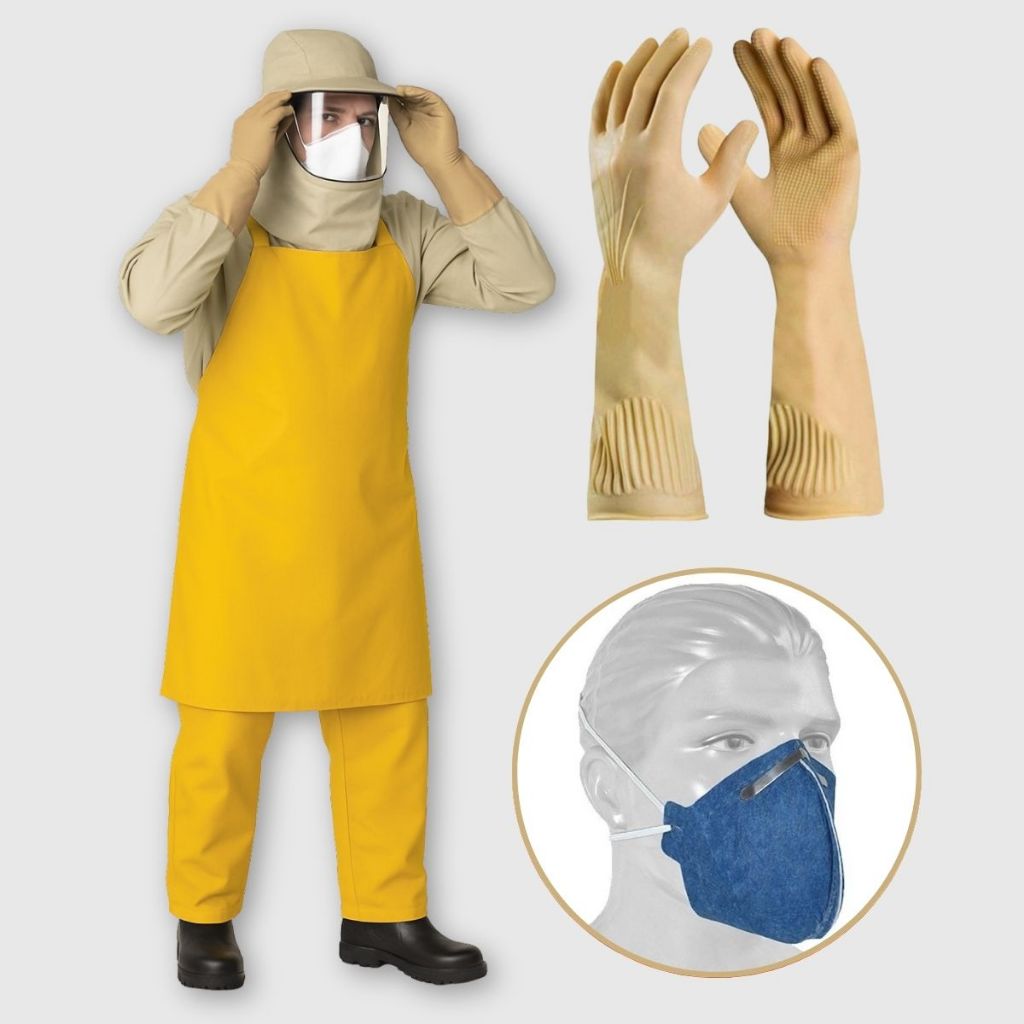 Kit Conjunto Agrotóxico Pulverização Impermeável Com Viseira + Máscara + Luva em Oferta na Shopee