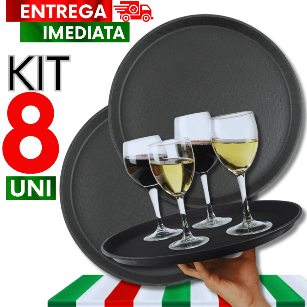 Jogo 08 Peças Bandeja Garçom 35CM Antiderrapante Utilidades Resistencia e Durabilidade Garantida