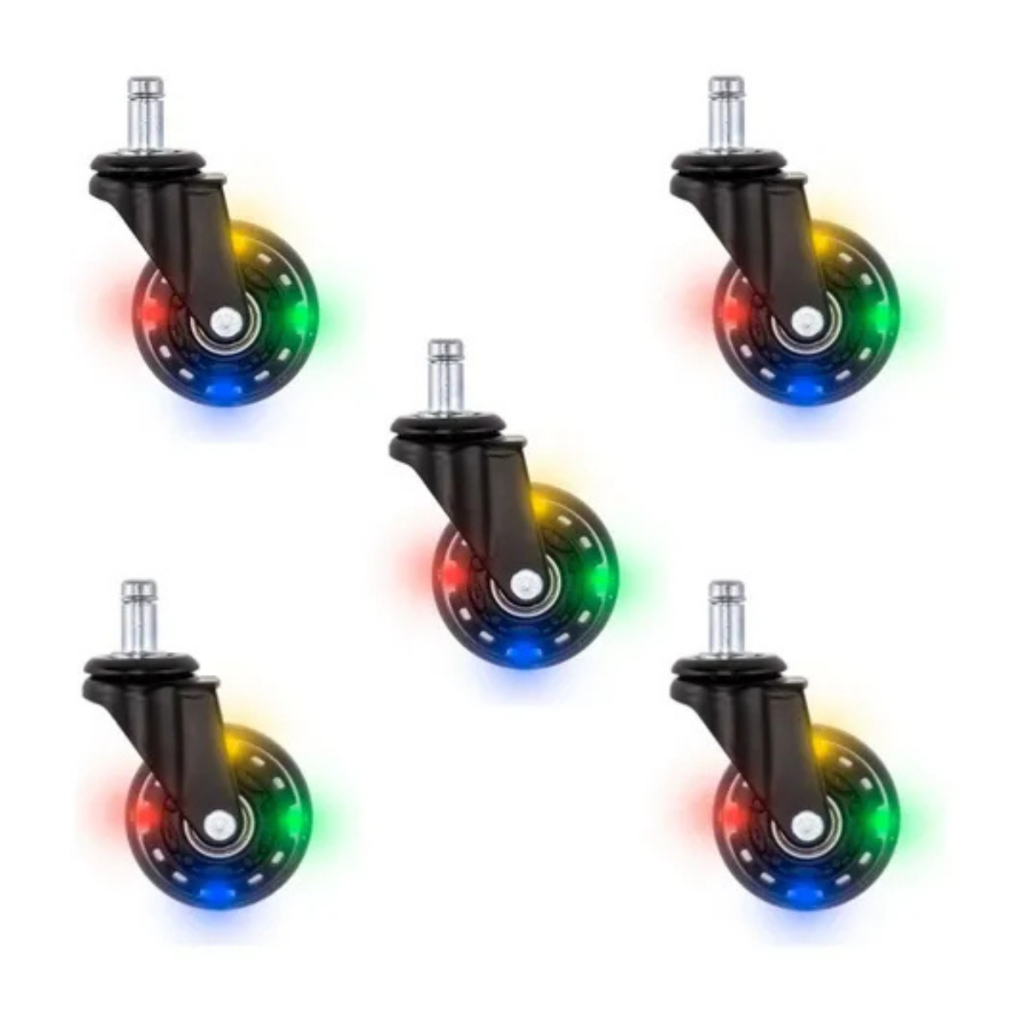 Kit 5 Rodinhas Cadeira Gamer Silicone Com Luz Led Pino 11mm