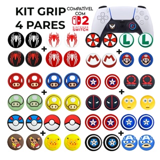 Kit 4 Pares 8 unidades de Grip Silicone Estampado Botão Ps3 Ps4 Ps5 Xbox 360 Xbox One Xbox Series S/X Wii Switch Pro em Oferta na Shopee