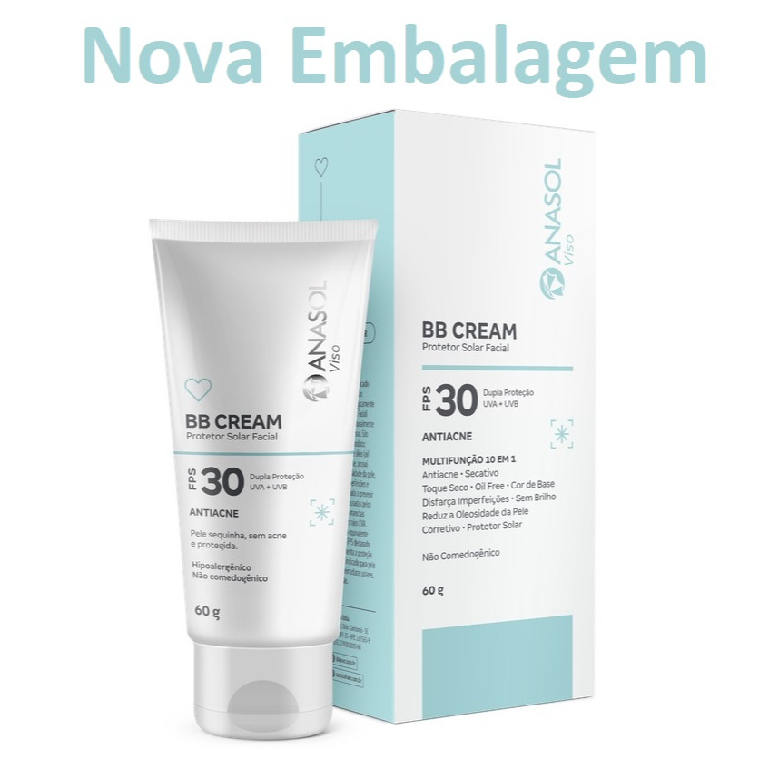 BB Cream Facial Anasol Antiacne Protetor Solar FPS 30 Vegano 60g em Oferta na Shopee