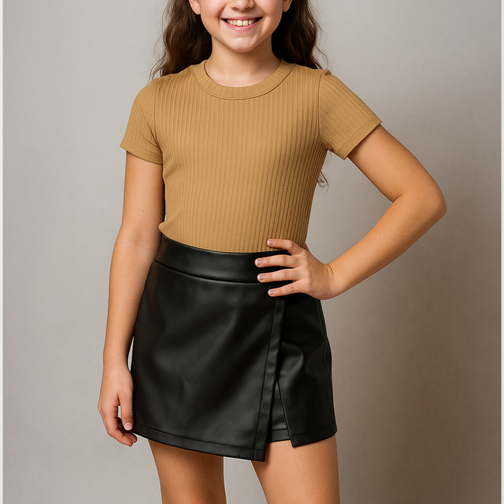 Short Saia Infantil Juvenil em Couro Sintético com Fenda em Oferta na Shopee