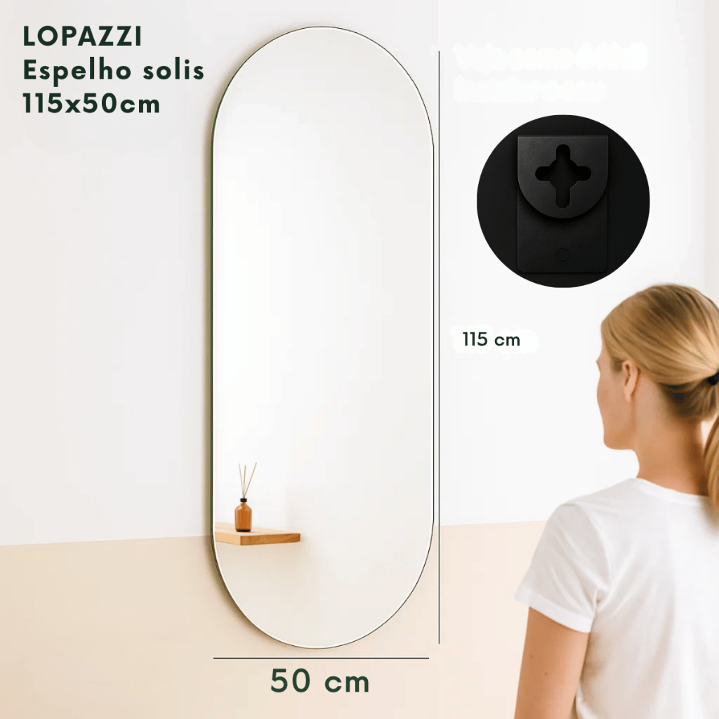 Espelho Oval Lopazzi 115x50cm Corpo Inteiro com Suporte de Parede Pinterest Decoração Quarto Sala - Home & Living
