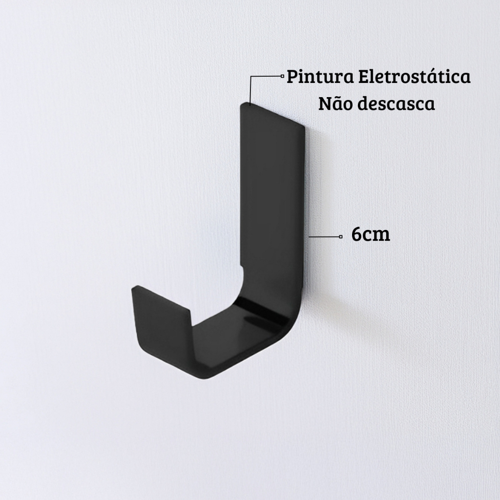 Gancho Cabide Quadrado Preto de Parede/Porta para Banheiro Luxo Lavabo Fixação Dupla - Reforçado · foto 2