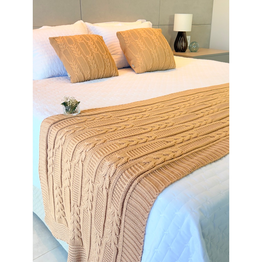 Kit Peseira Casal Queen King Manta Tricot + Capas Almofada Decorativas Sofá E Cama Luxo Trança RA — imagem 2 de 2