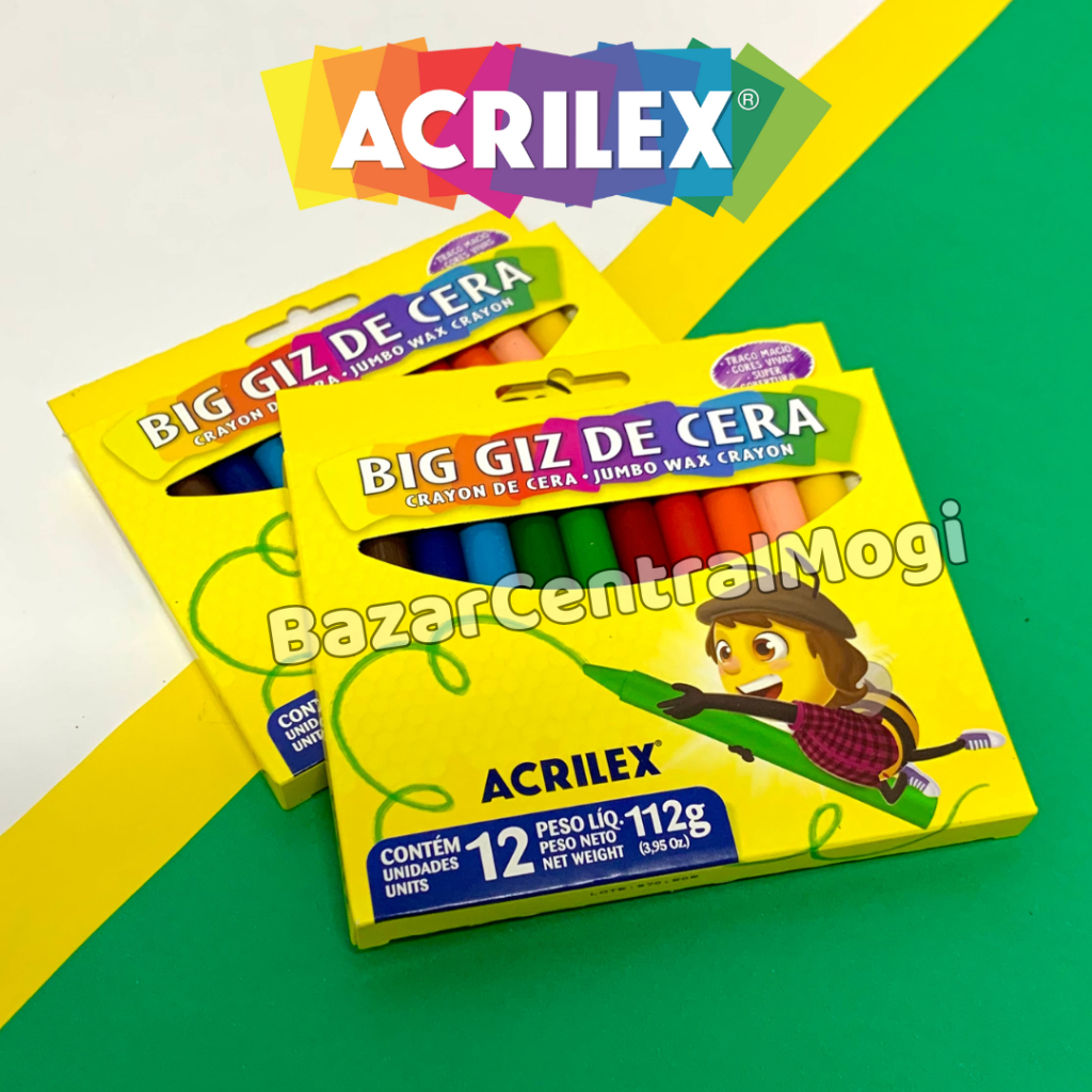 Giz de Cera Big Jumbo 12 Cores Acrilex Escolar Abelhinhas