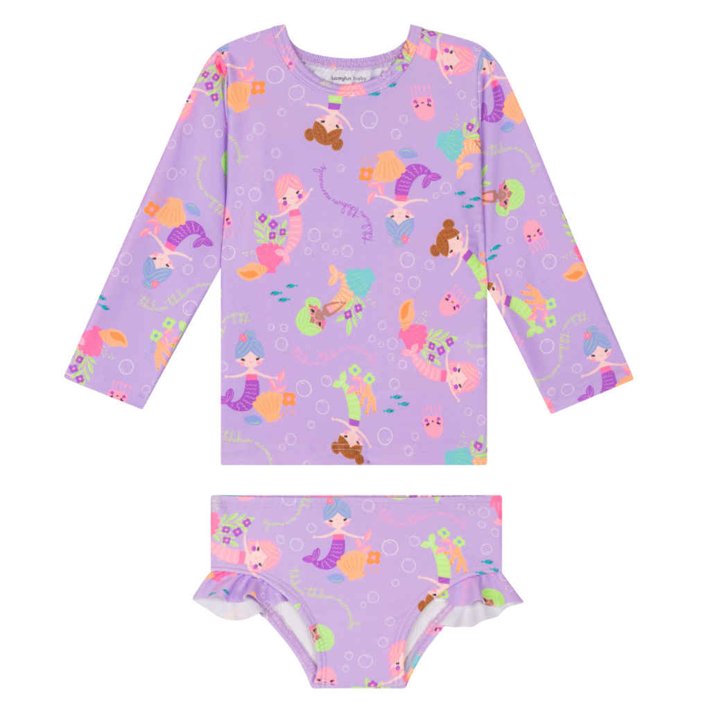 Conjunto Infantil Menina Blusa Manga Longa Proteção Uv50+ Biquini Infantil Sereia