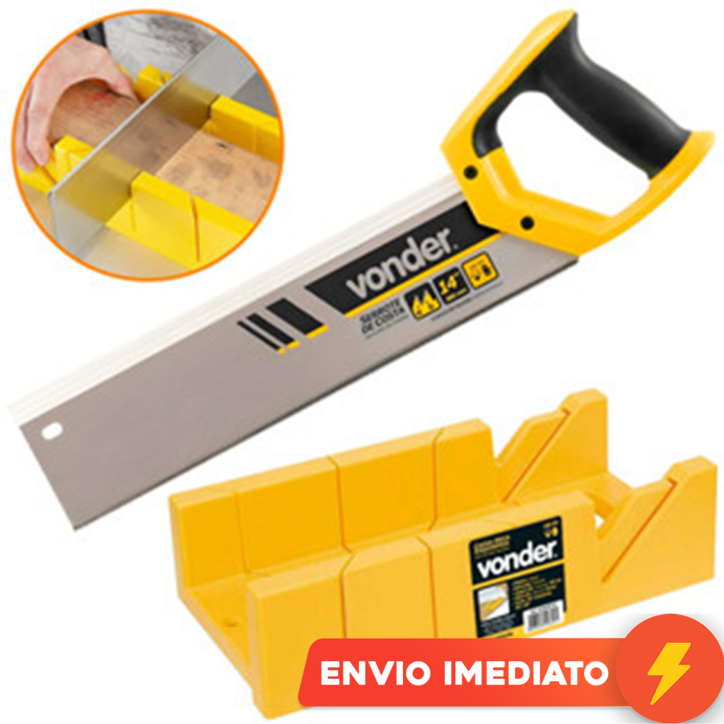 Kit Caixa Plástica De Corte Meia Esquadria Gabarito 45°E 90° + Serra Serrote Costa 35cm