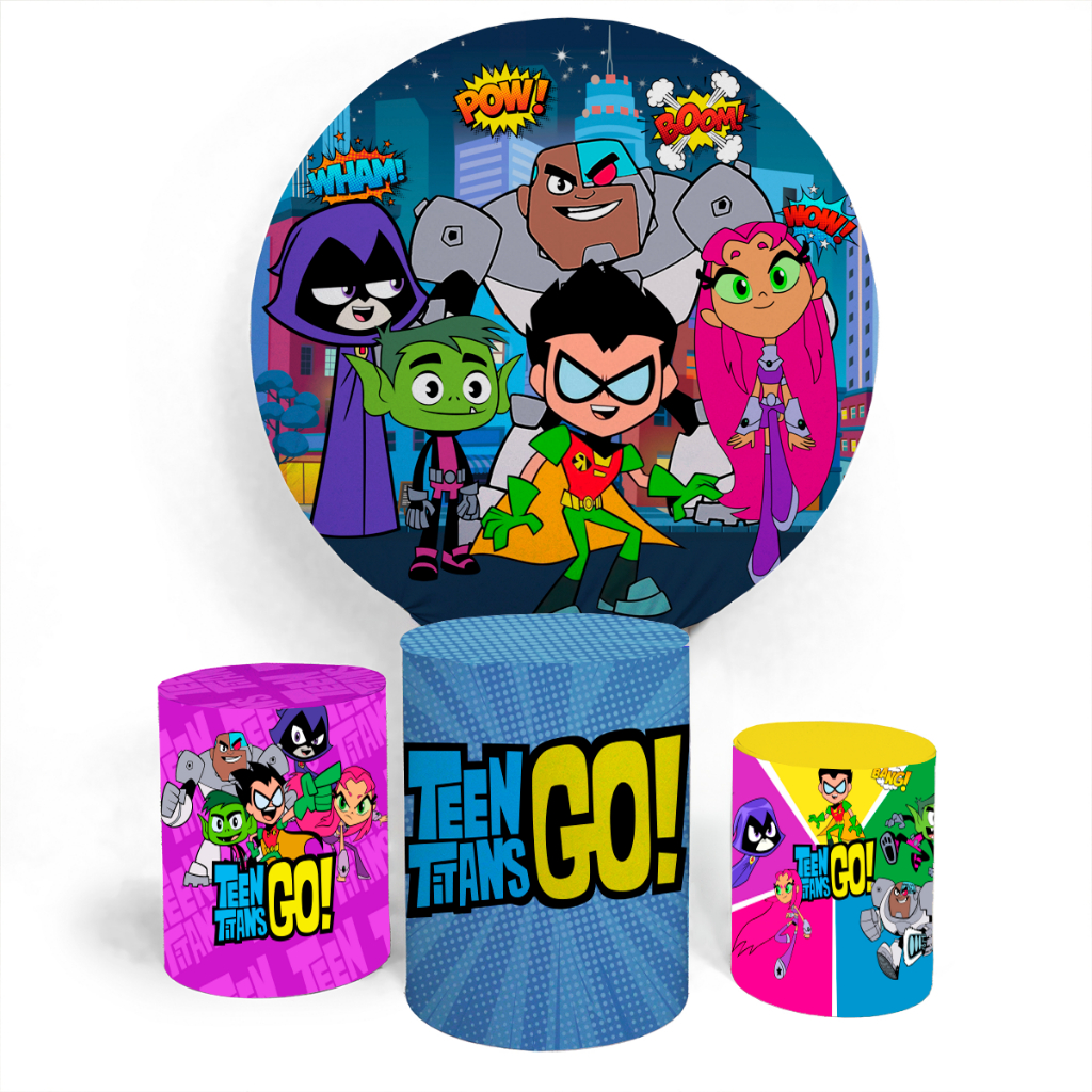 Kit Capa Painel Circular E Capa Cilíndro Personalizada Festa De Aniversário Juvenil Tema Jovens Titans em Oferta na Shopee
