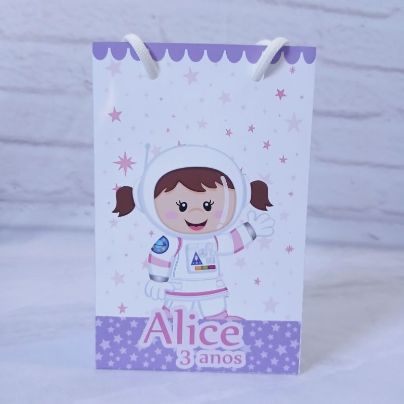 Sacolinha Astronauta Menina| Lembrancinha Personalizada| Festa Infantil| Aniversário