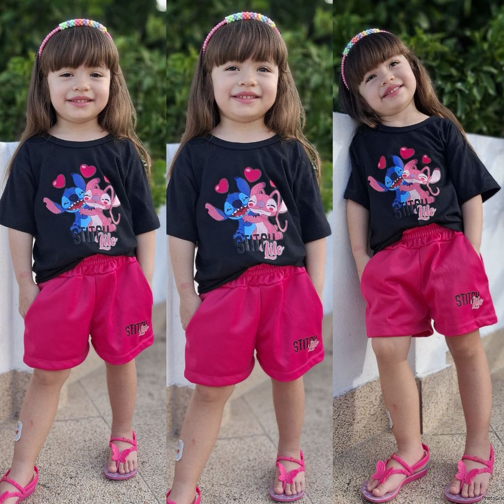 Conjunto Infantil de Menina do Stitch - Short e Camisa