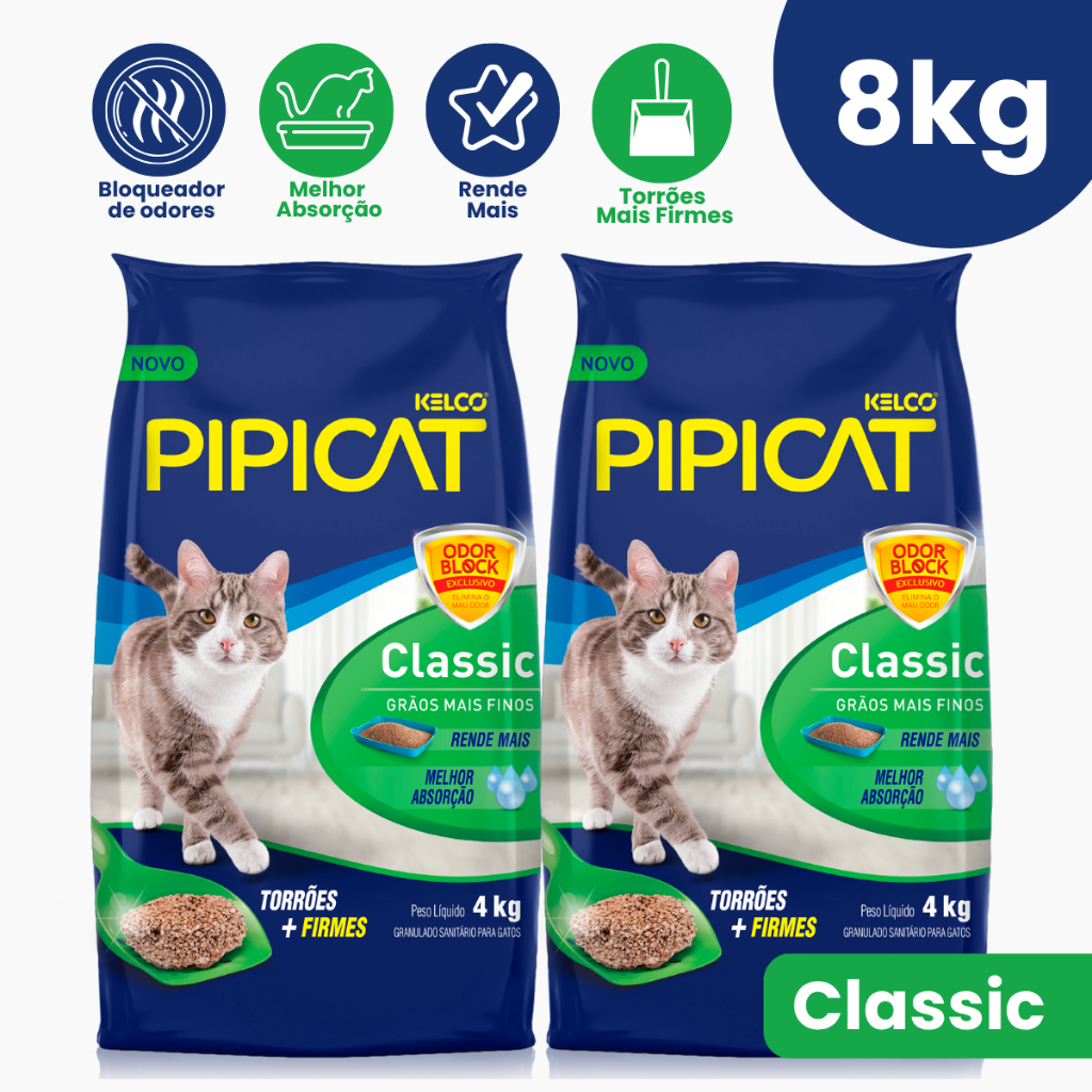 Kit 2 Areia Sanitária Kelco Pipicat Classic - 4Kg