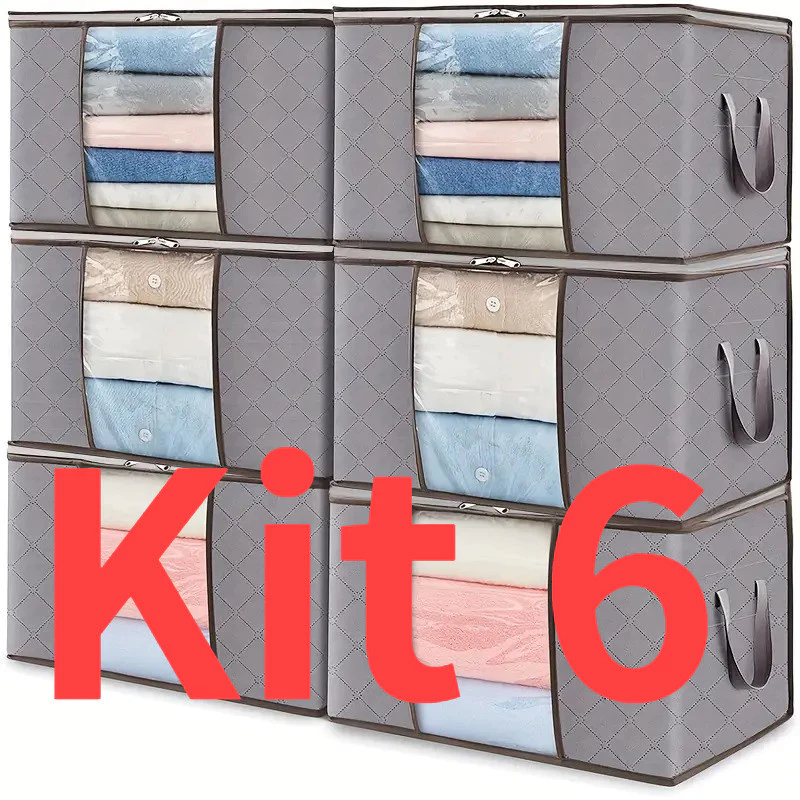 Kit 6 Pecas Caixas Organizadoras de Roupas Calçados Cobertas TNT Com Tampa Ecológico Anti-Poeira Multiuso OG-122-ND