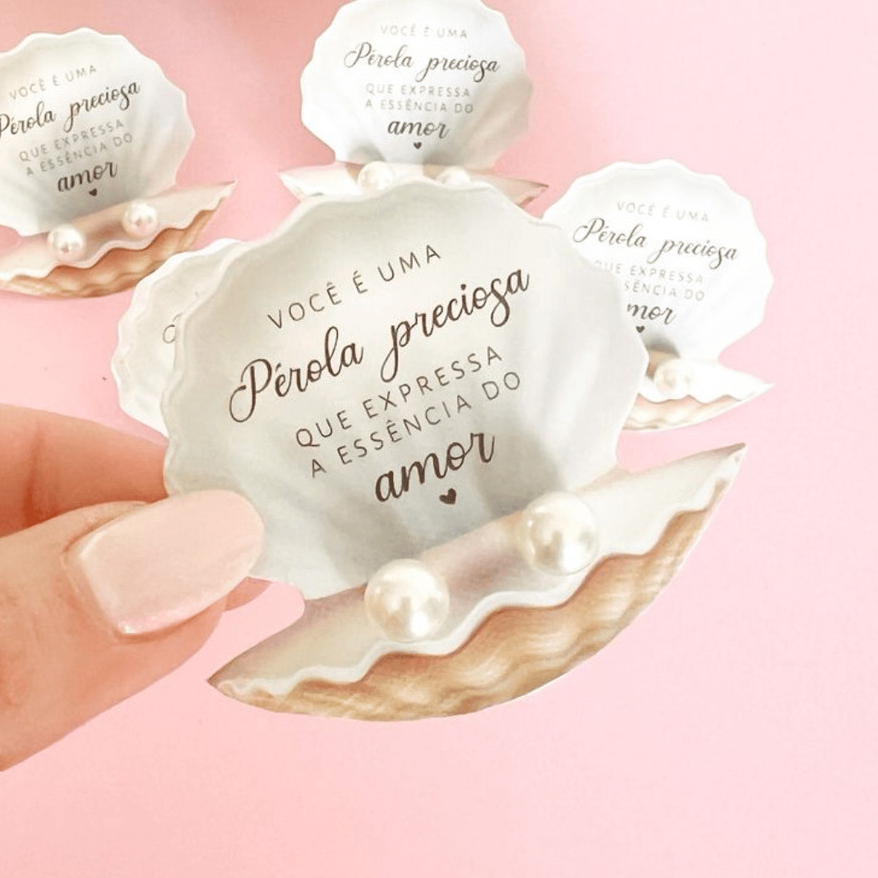 Kit Mini Cartão Tag Formato Concha com Brincos de Perola tag 5x5 em Oferta na Shopee