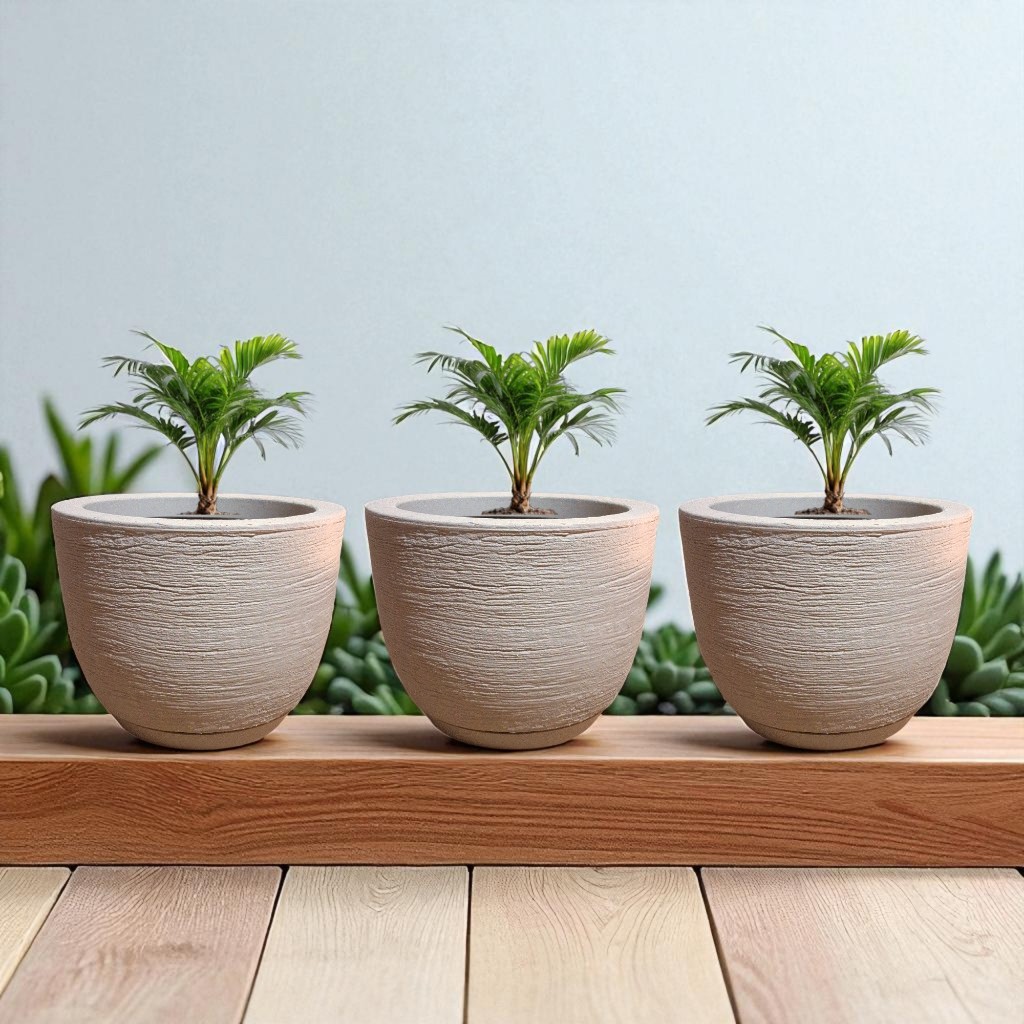 Kit 03 Vasos para Planta Flor Casa Jardim Varanda Polietileno Bojo Escovado com prato Coletor em Oferta na Shopee