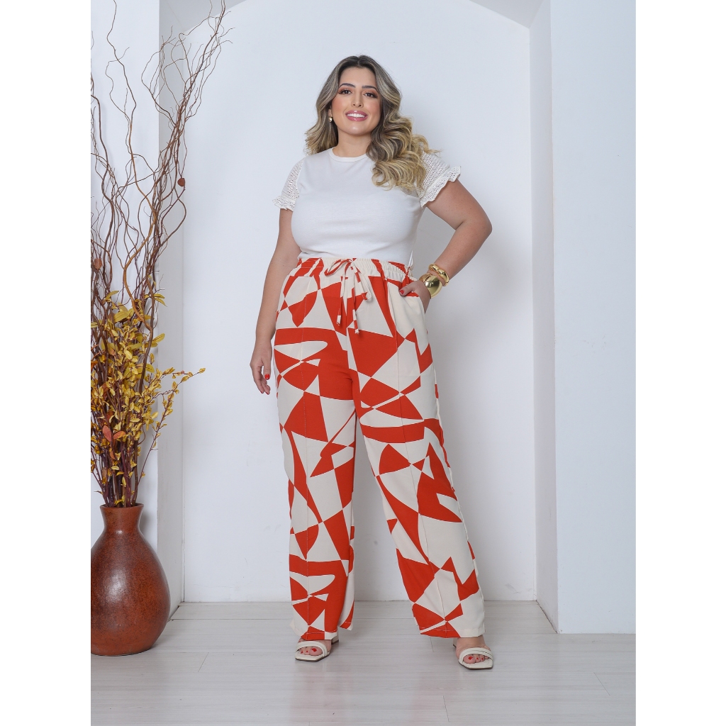 Calça Estampada Pantalona Plus Size  De Duna em Oferta na Shopee