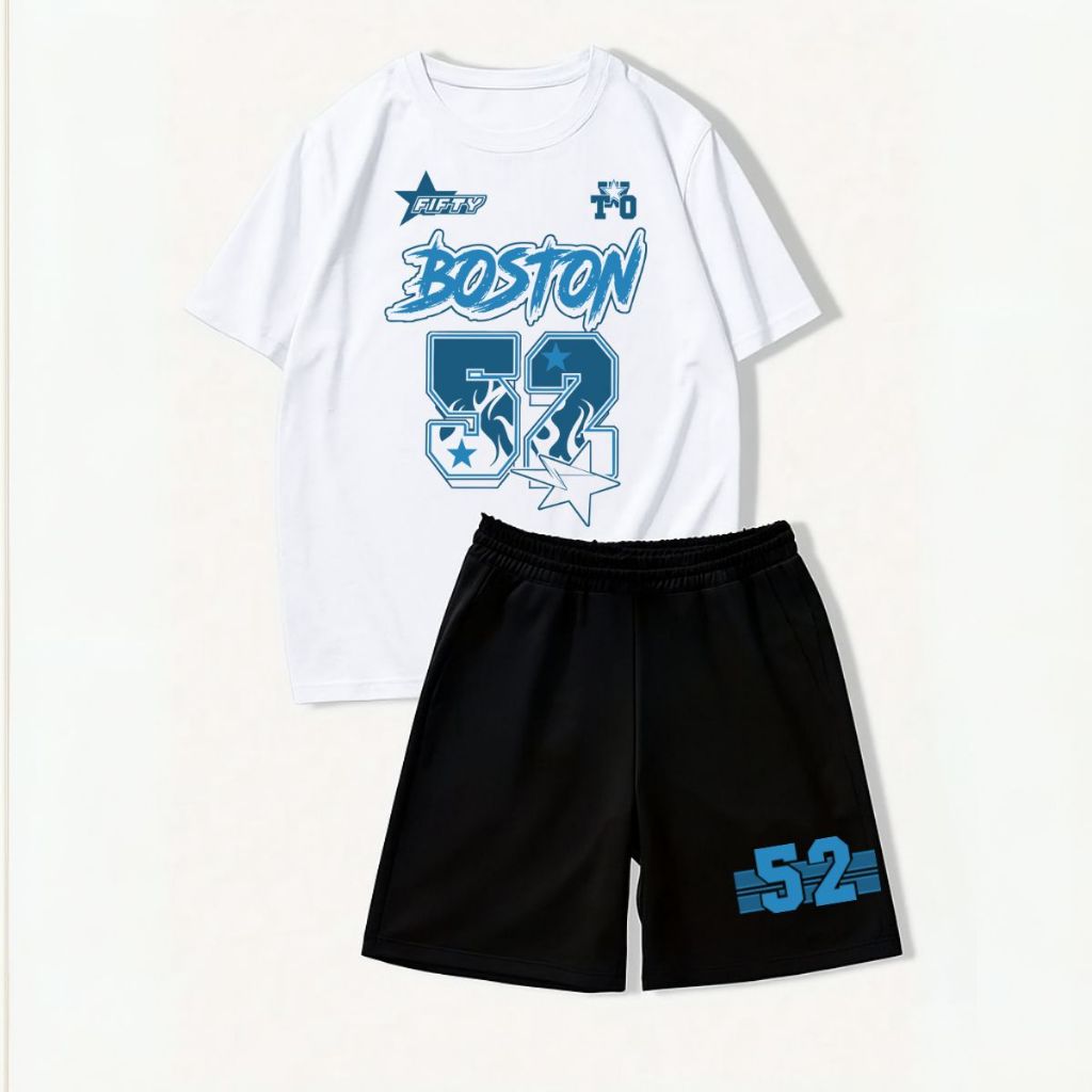 Conjunto Boston Masculino Camiseta Oversized + Bermuda Moletom Lançamento Gringo