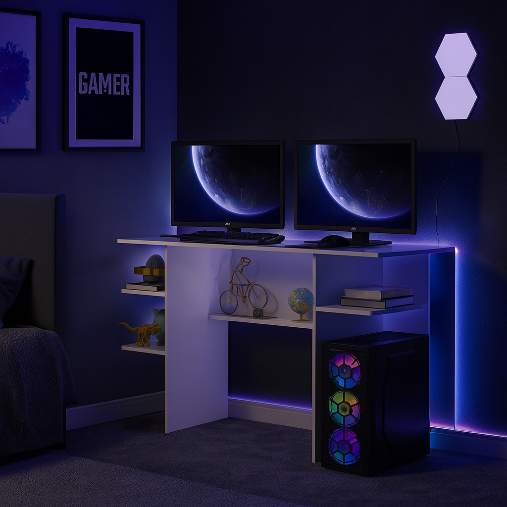 Escrivaninha Computador Gamer Branca/Preta Multiuso Quarto Estudo Escritório