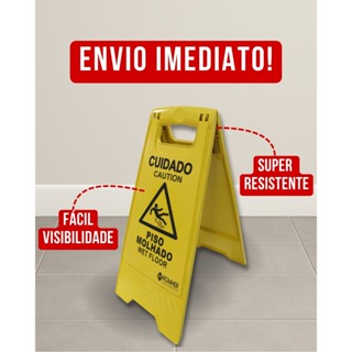 Placa Sinalizadora Cavalete Cuidado Piso Molhado, Cavalete de sinalização e segurança p/ ambientes . em Oferta na Shopee
