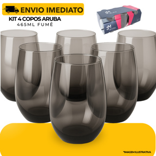Jogo Copos Aruba Vidro Fumê Multiuso Luxo 465ml Cinza - 4 Copos Nadir em Oferta na Shopee