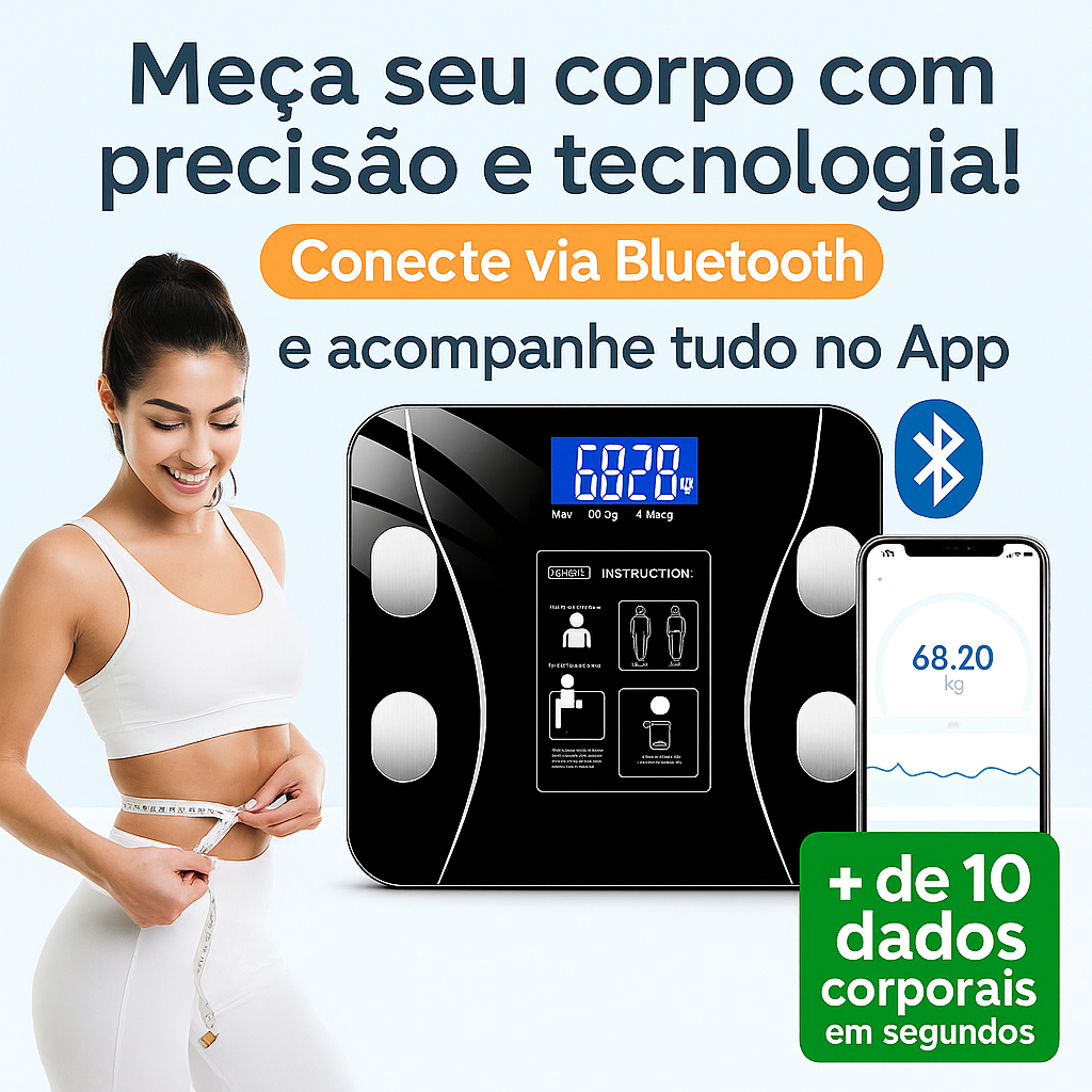 Balança Digital Bioimpedância Corporal Bluetooth Profissional 180kg com APP Medição no Celular